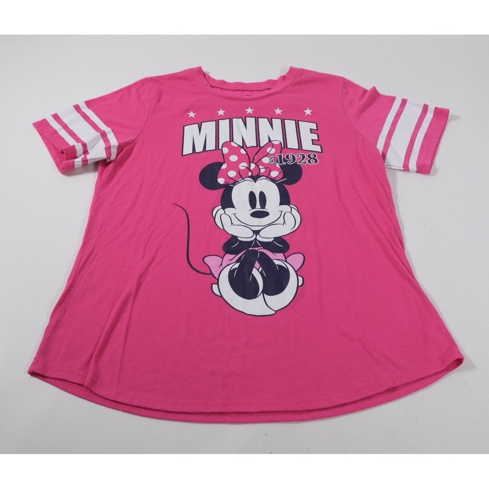 Disney T-Shirt Womens XL Pink Minnie Mouse Short Sleeve Athletic Stripe JT20107